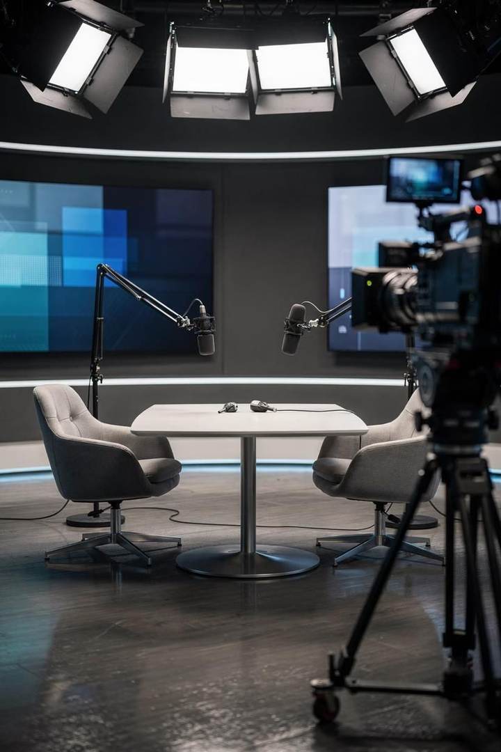 A broadcast studio set